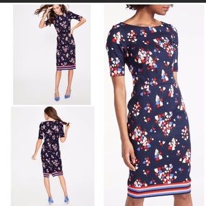 Boden 12L Fleur Fitted Shift Dress Navy Tulip NWOT long